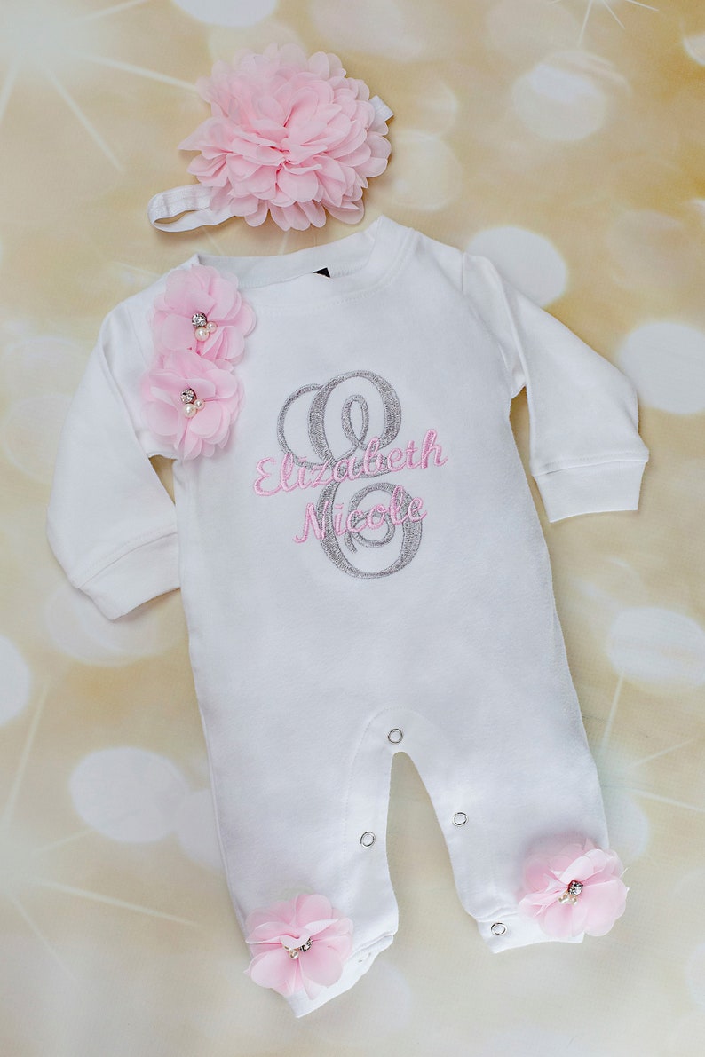 Personalized Baby Girl White Romper Set Embroidered Infant Etsy