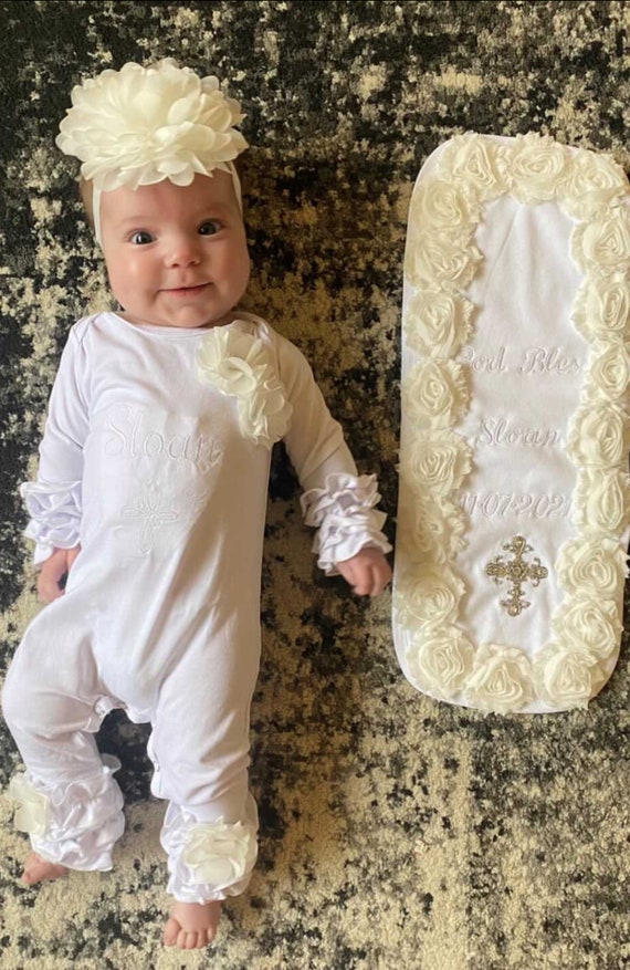 Babymeisje doop Ruffle Romper Wit gepersonaliseerde baby Romper
