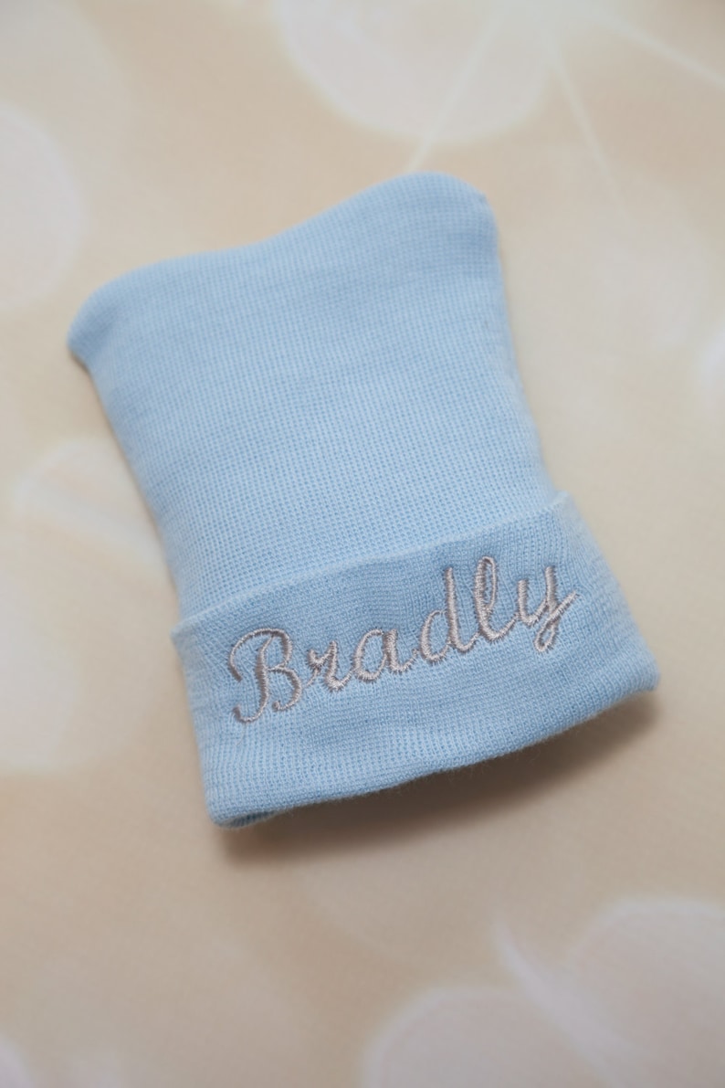 Tiny Hospital Baby Boy Newborn Hat Personalized Newborn Baby Boy Hospital Hat image 2