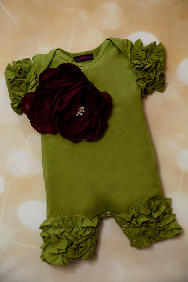 Baby Girl Ruffle Olive Green Baby Girl Romper Short Sleeve Etsy