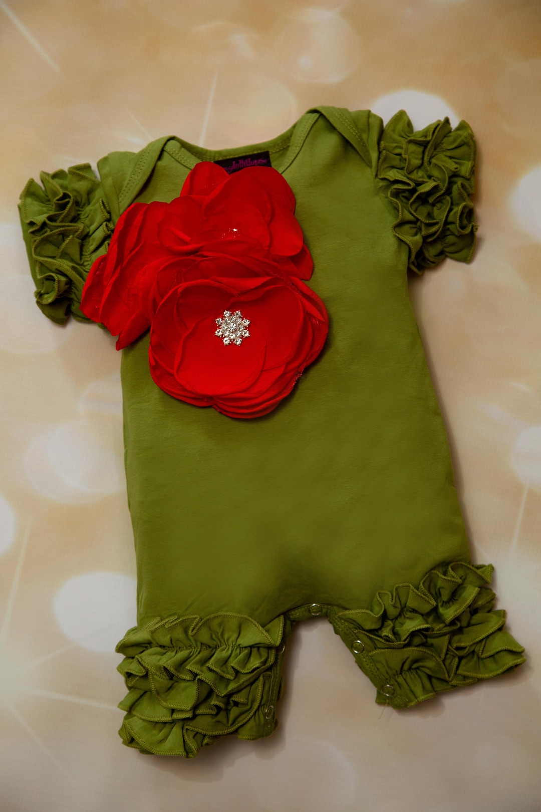 Baby Girl Ruffle Olive Green Baby Girl Romper Short Sleeve Etsy
