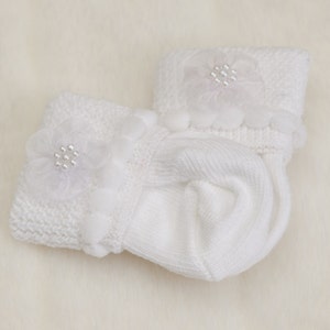 White Newborn Socks Baby Girl Socks with Little Flowers