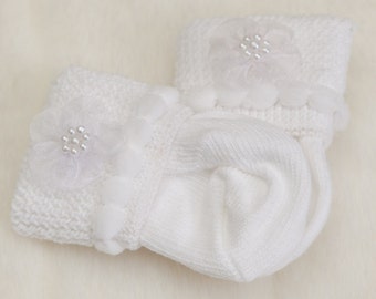 White Newborn Socks Baby Girl Socks with Little Flowers