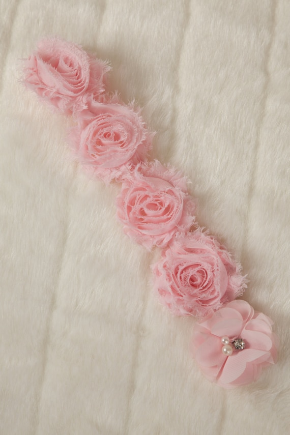 Pink Pacifier Clip Pacifier Holder with Shabby Chiffon Flowers