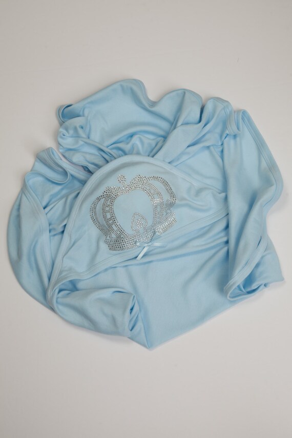 Baby Boy Blue Hooded Blanket Blue Receiving Blanket With Royal Etsy