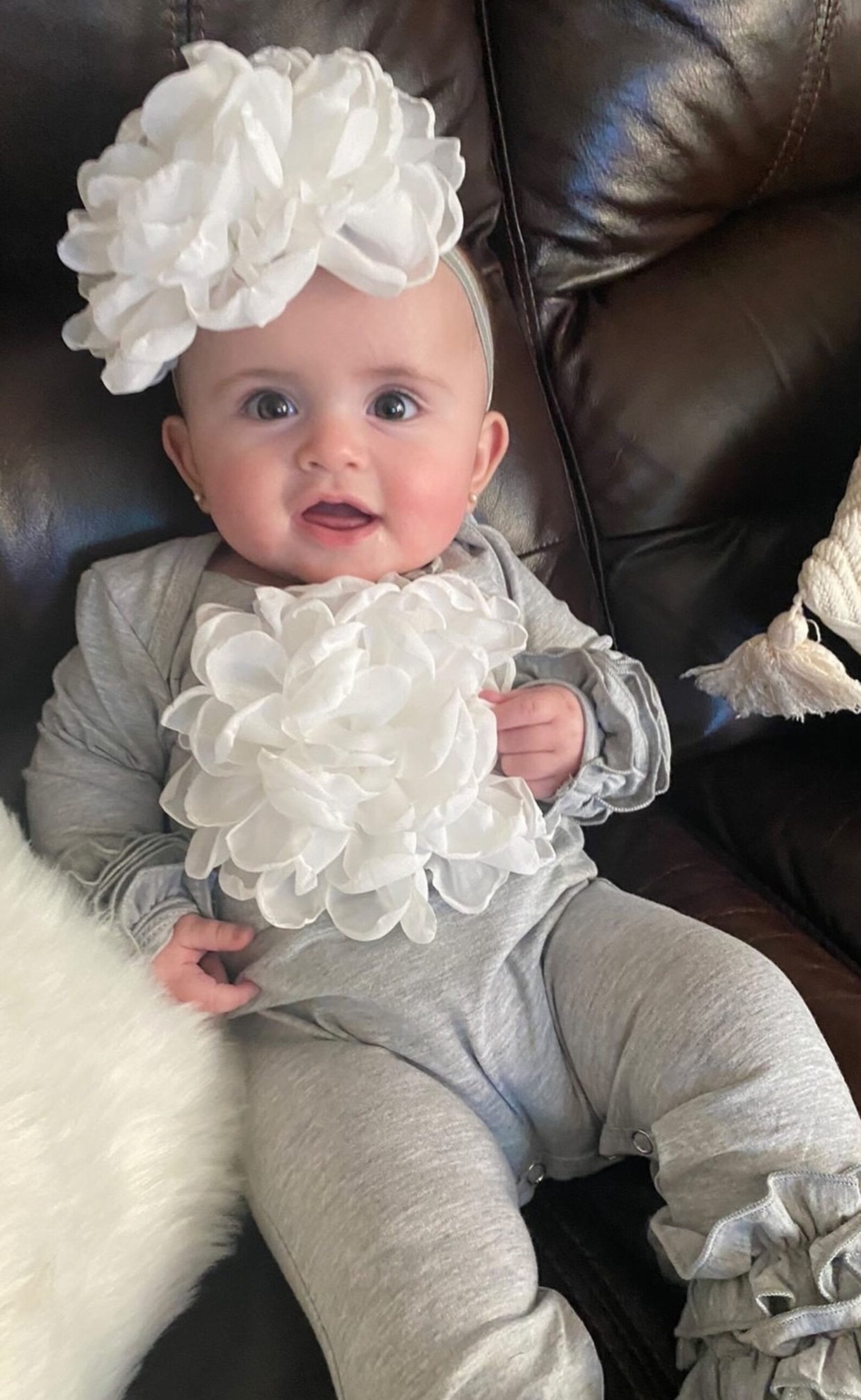 Baby Girl Ruffle Grey Infant Layette Cotton Baby Romper With Etsy