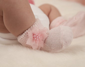 Pink Newborn Socks Baby Girl Socks with Little Flowers