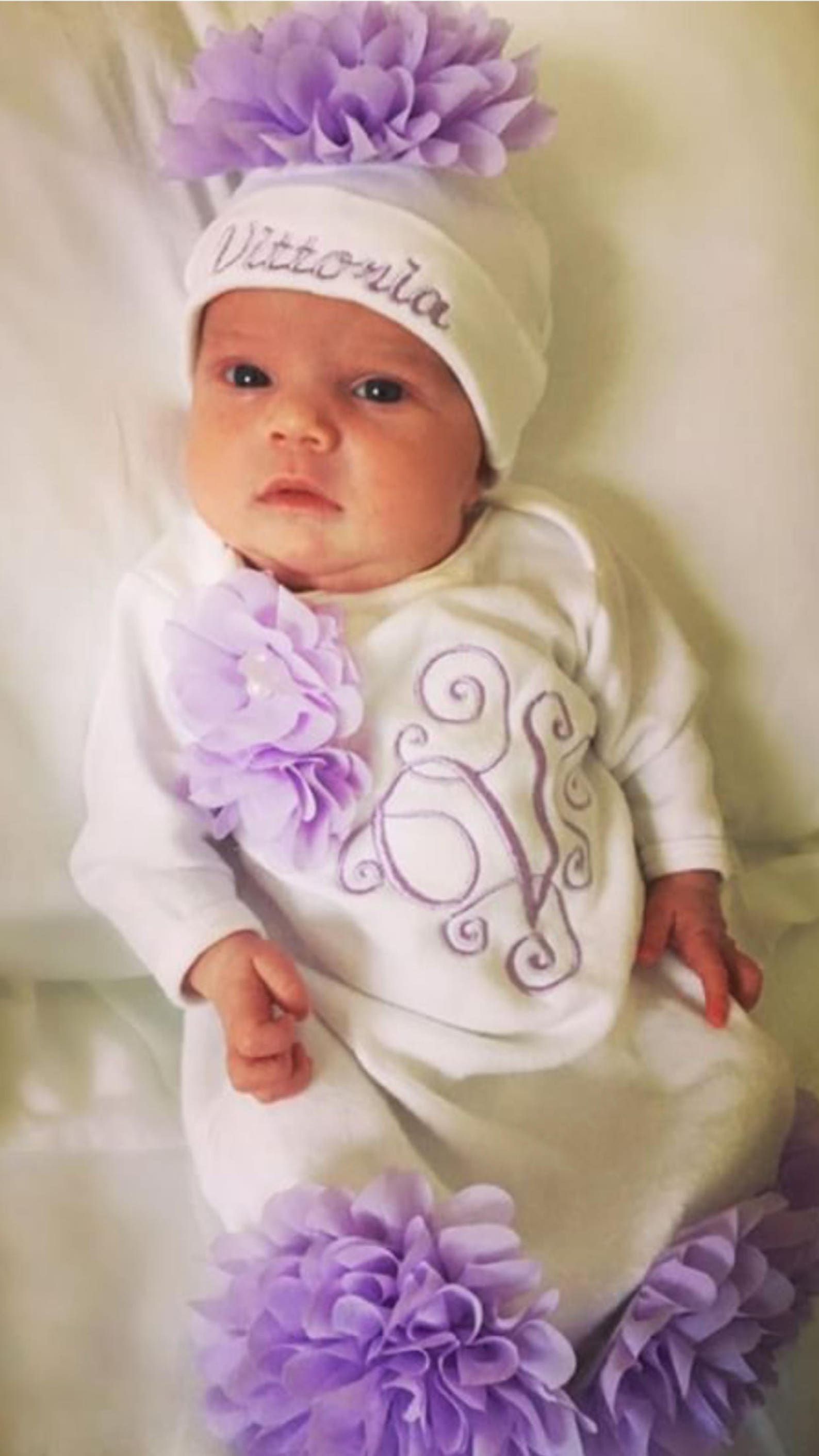 Personalized Baby Girl Gown Set White Embroidered Infant Gown Etsy