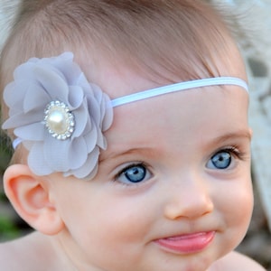 Baby Girl Headband Infant Toddler Headband Small Chiffon Flower with Pearl Center