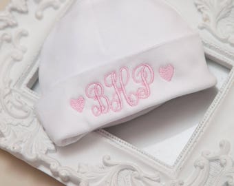 Monogram  Baby Girl Hat Personalized  Newborn Baby Hospital Hat