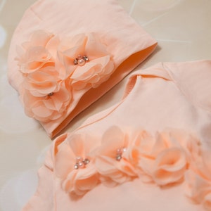 PURETÉ - Velour Floral Two Piece Baby Layette Set - Peach main image 1