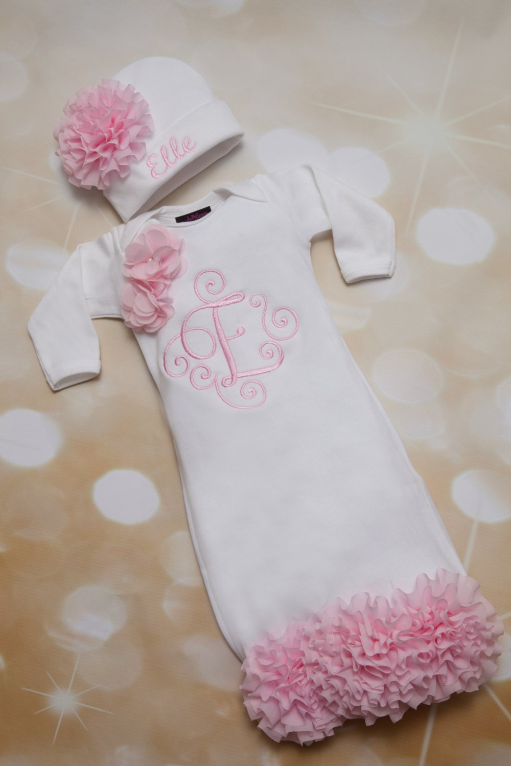 Personalized Baby Girl Gown Set White Embroidered Infant Gown Etsy