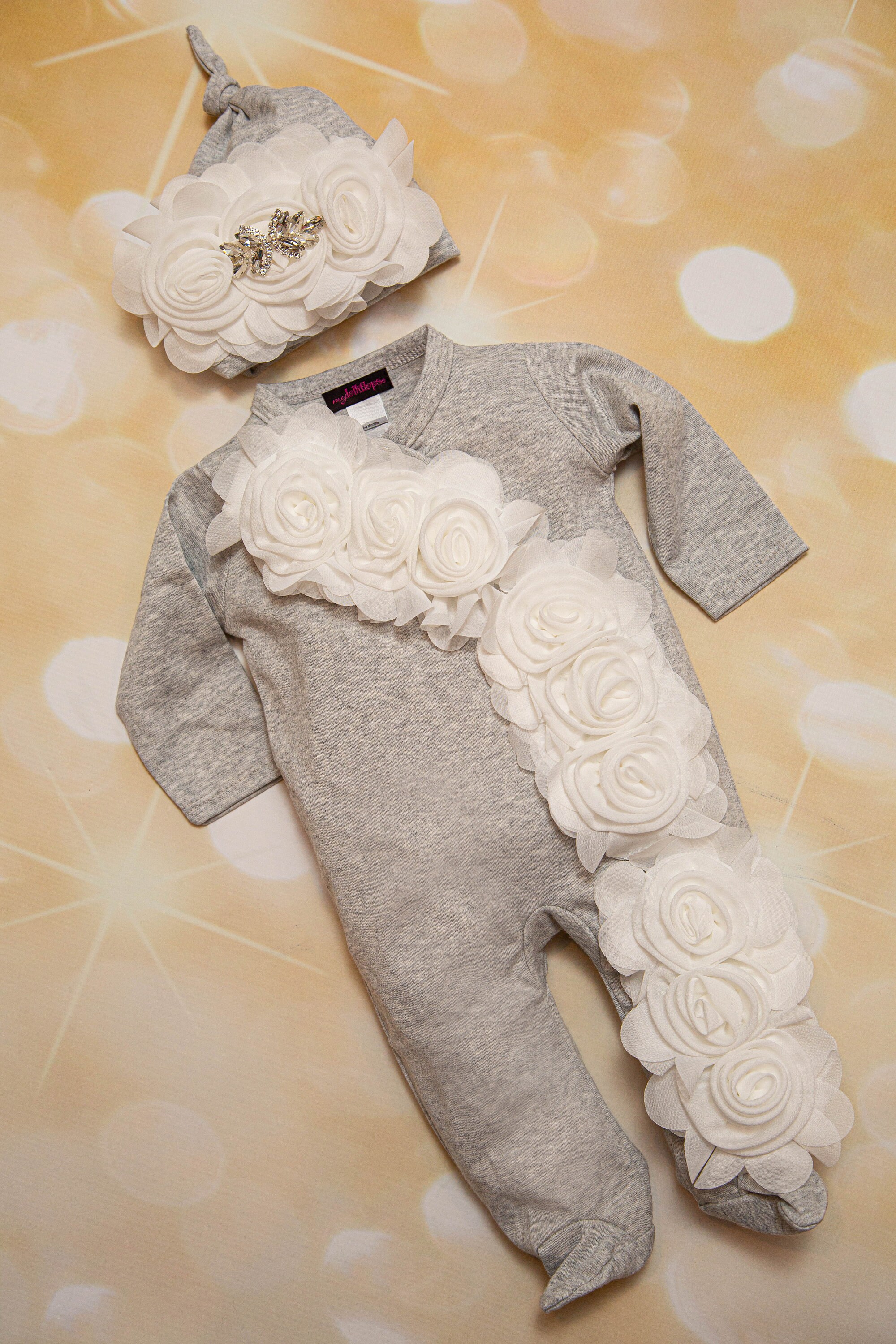 Footed Baby Girl Grey Infant Layette Cotton Footed Baby Romper With ...