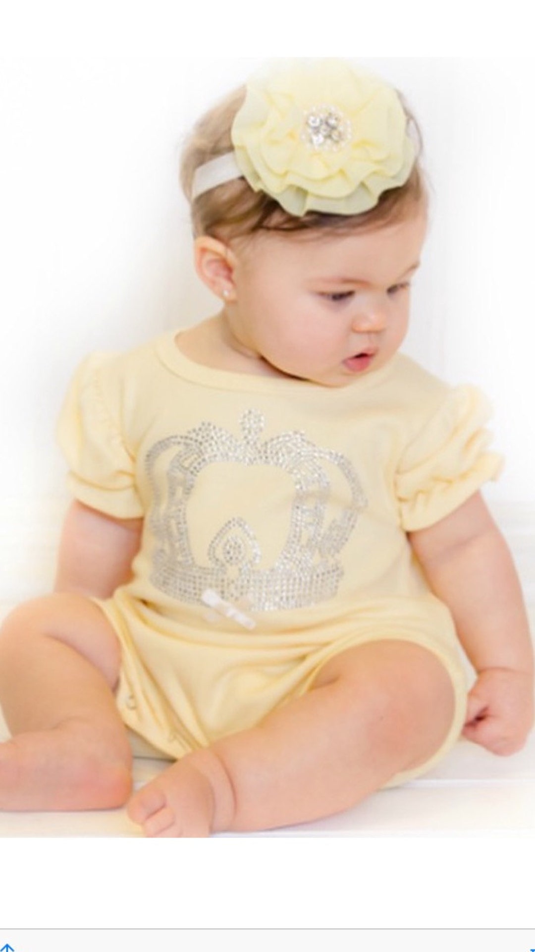 Yellow Bubble Romper Baby Girl Romper Set Infant One Piece Set With Rhinesone Royal Crown and