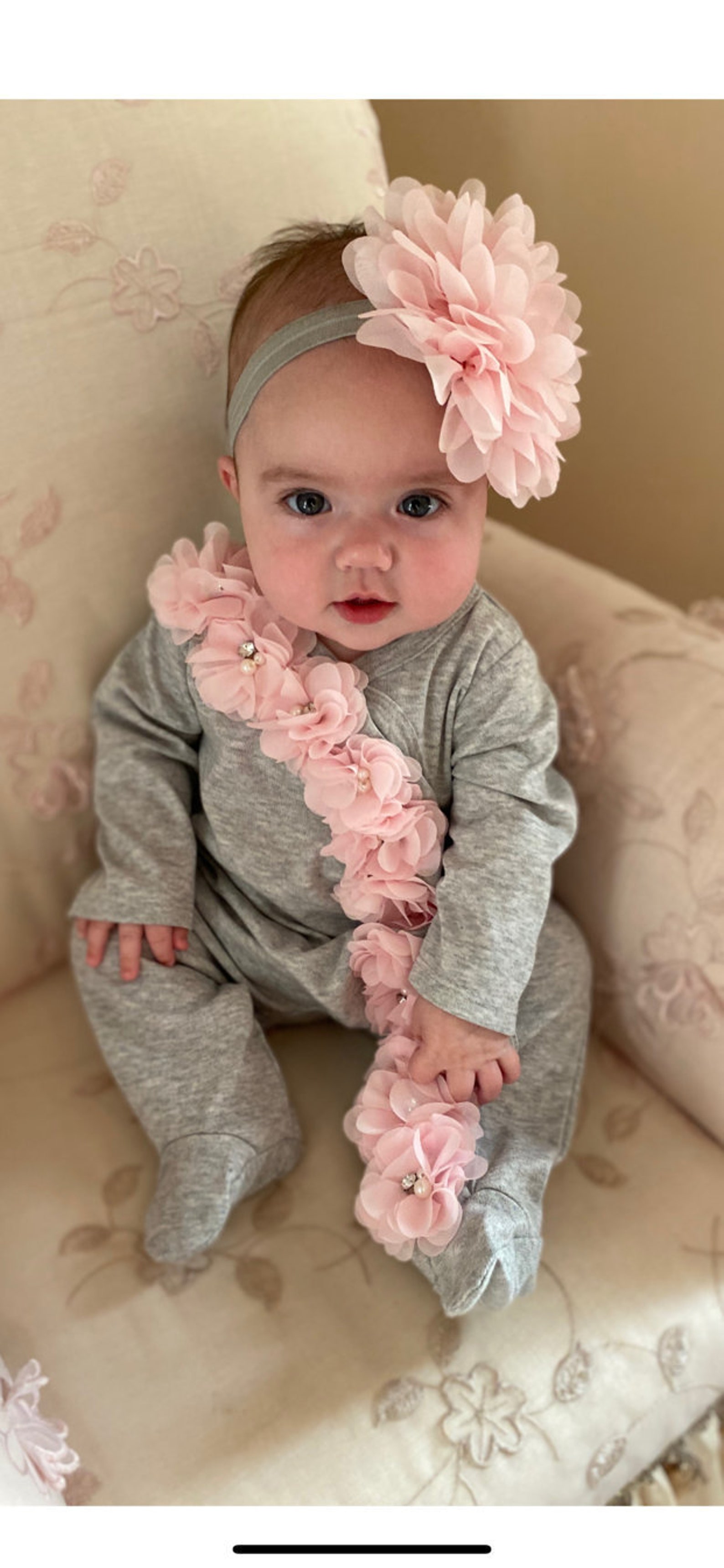 Baby Girl Infant Grey Footed Romper Layette Cotton Baby Romper With ...