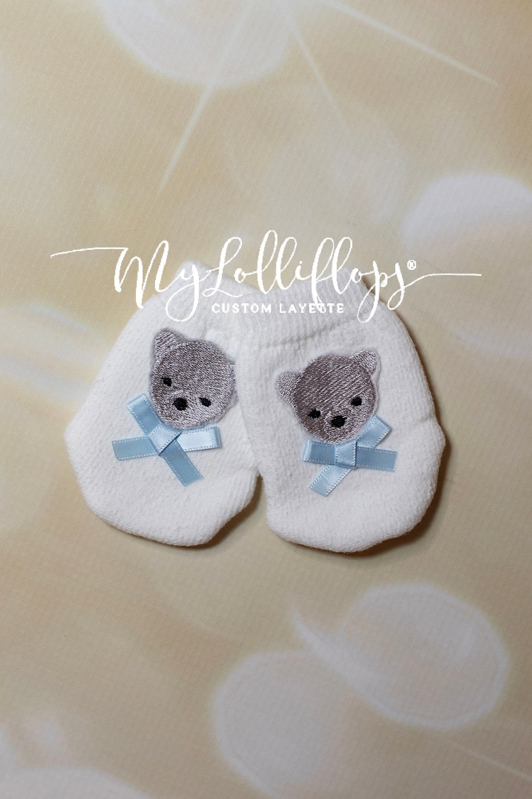 Baby Boy Bear Mittens White Newborn Mittens Infant Baby Boy Mittens With Little Bow Etsy