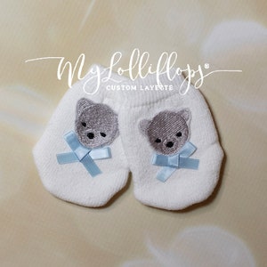Baby Boy Bear Mittens White Newborn Mittens Infant Baby Boy Mittens with little bow