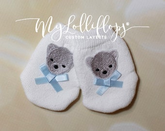 Baby Boy Bear Mittens White Newborn Mittens Infant Baby Boy Mittens with little bow