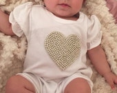 Baby Girl Romper Set: Rhinestone Heart Applique, Matching Headband
