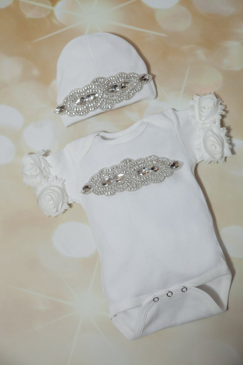 Infant Baby Girl Layette White Cotton One Piece With Large Etsy