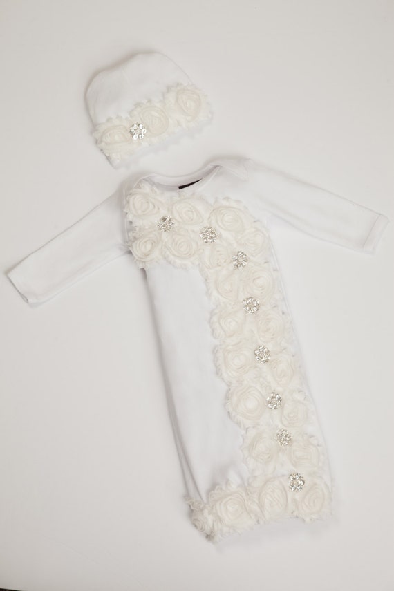 Infant Baby Layette White Cotton Baby Gown With Chiffon