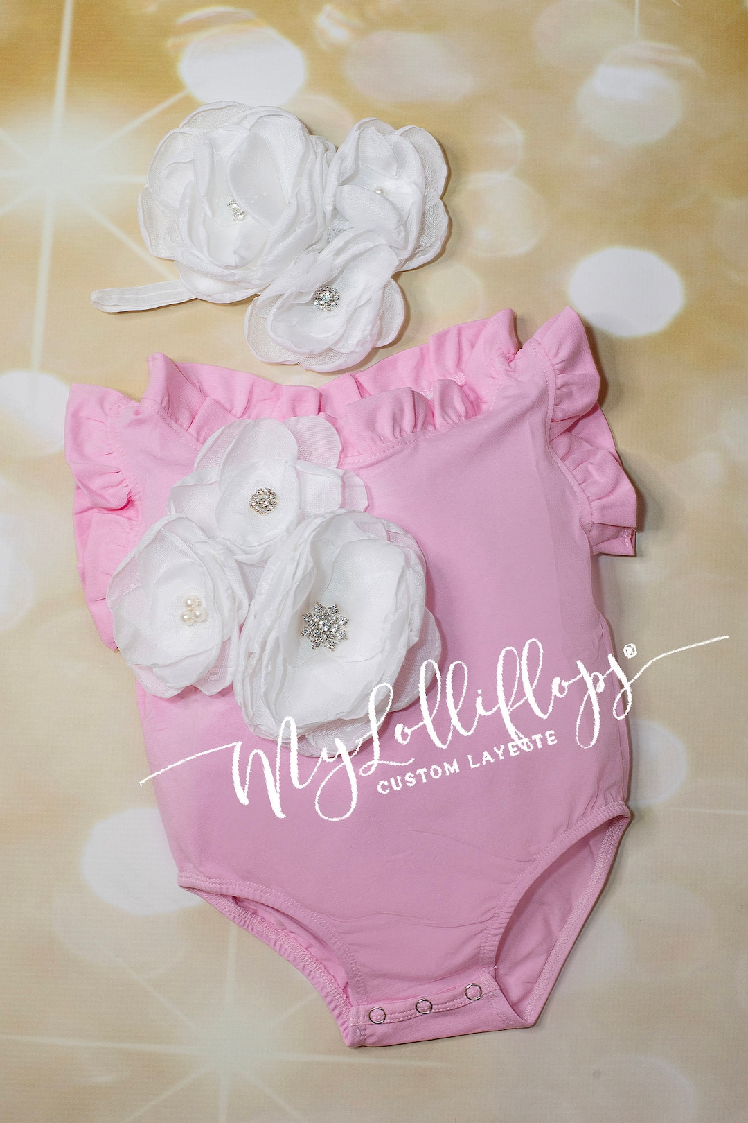 Baby Girl Pink Bubble Romper Set Boatneck Ruffle Sleeves Short Sleeve