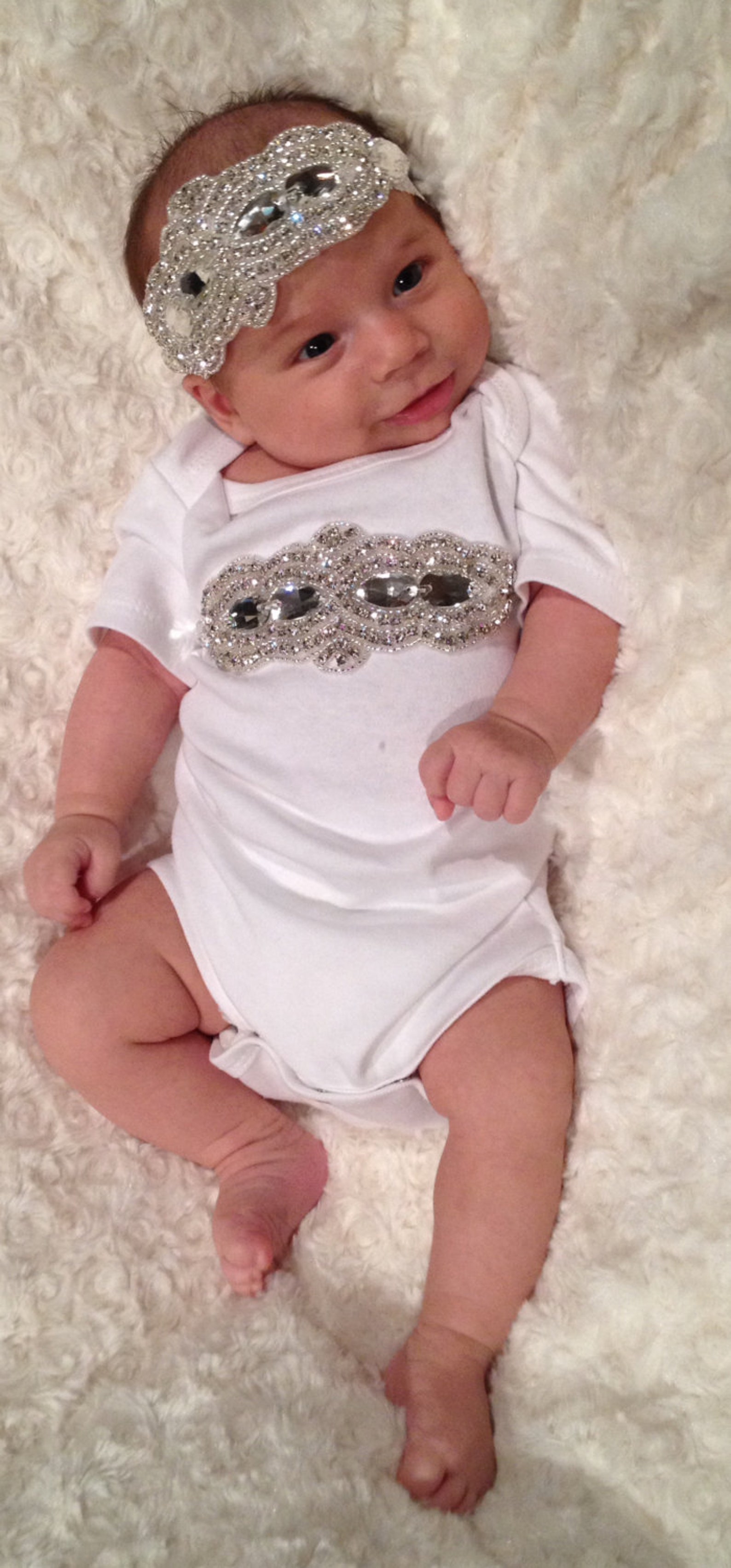 Infant Baby Girl Layette White Cotton One Piece With Large Etsy