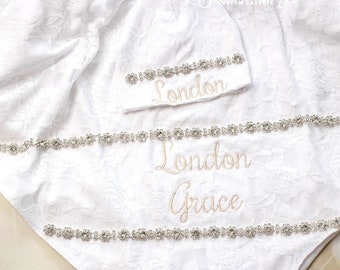 Personalized Gift Stroller Blanket Shower Gift New Baby Gift Personalized White Lace Blanket Newborn Blanket  with Rhinestones  Swaddle