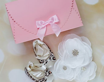 Leopard Baby Shoes & Headband Gift Set, Ribbon Tie