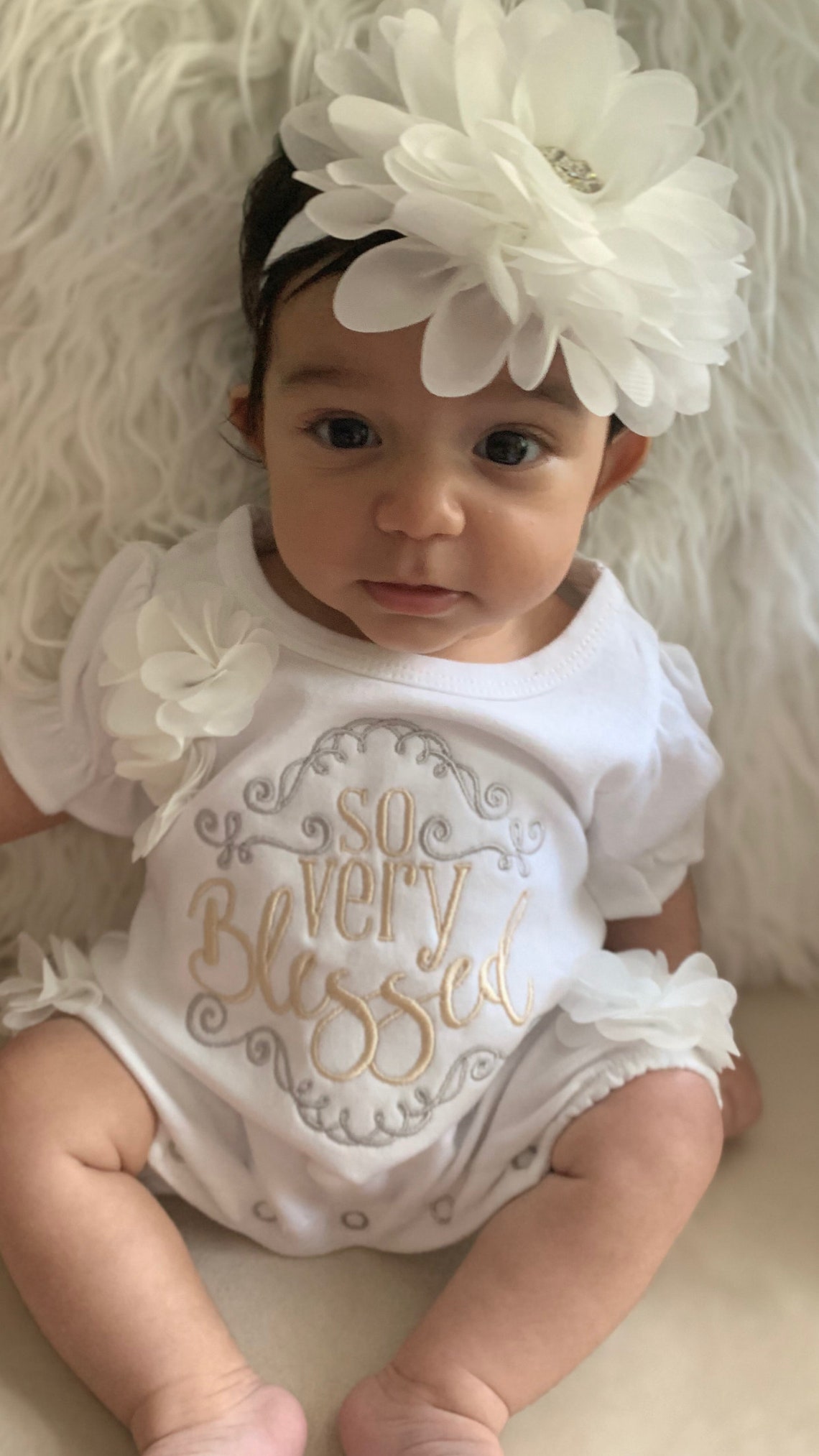 Baby Girl Christening Romper Blessed With Cross Infant White Etsy