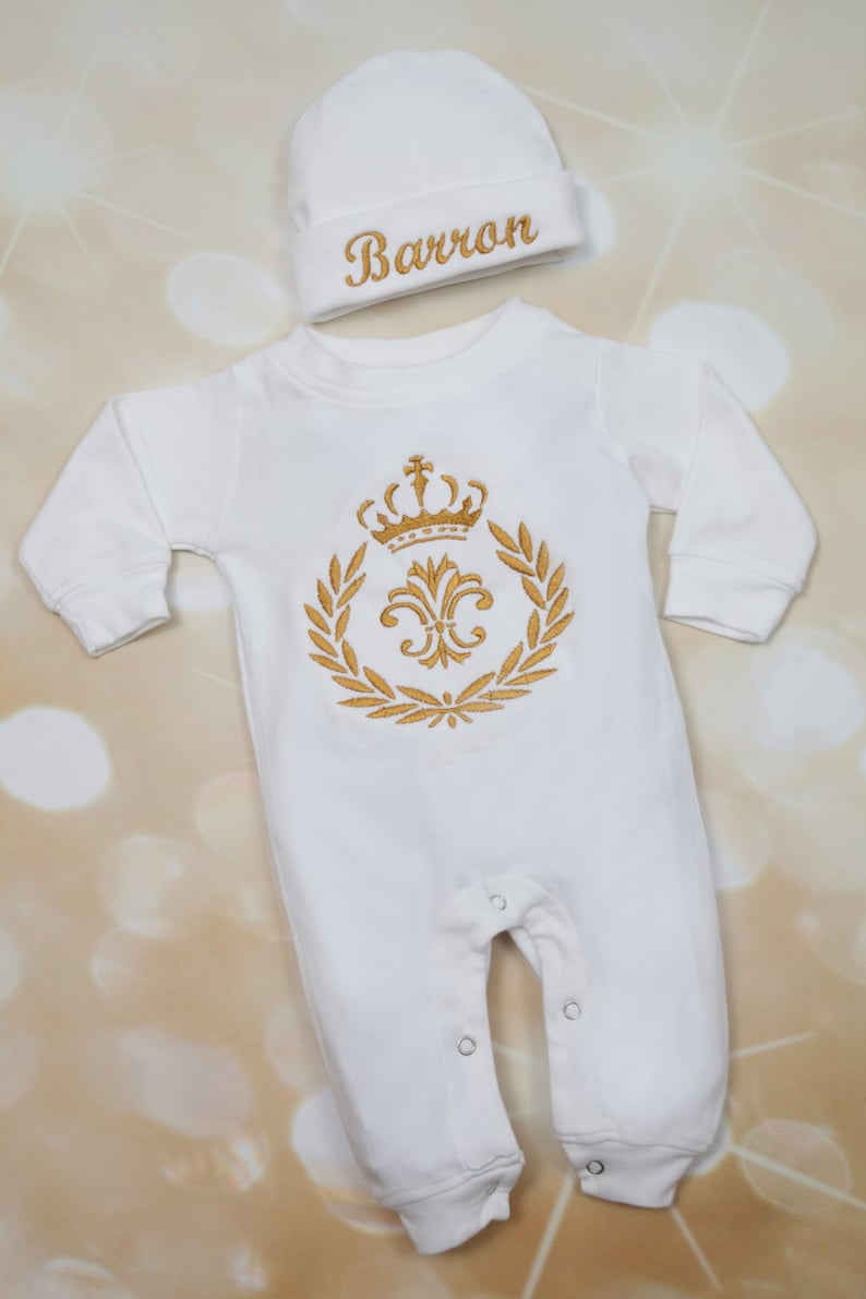 Baby Boy Romper Personalized White Romper Set Large Crest Etsy