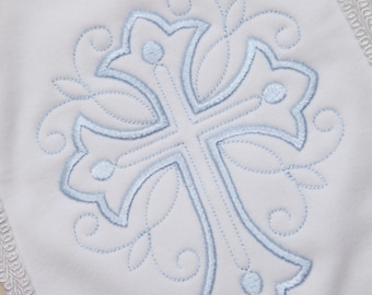 Baby Boy White Burp Cloth Baby Burp Cloth with Large Embroidery Cross