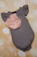 Baby Girl Linen One Piece Grey  One Piece Infant Bubble Romper 