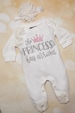 Baby Girl ' The Princess Has Arrived' Infant Romper Set Baby Girl Cotton Set with Chiffon Headband 