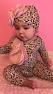 Infant Leopard Layette Cotton Baby Romper with Large Flower On The Chest and Matching Hat 