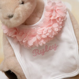 Baby Girl Personalized Bib Embroidered White Bib Baby Girl Personalized Bib with Fluffy Chiffon