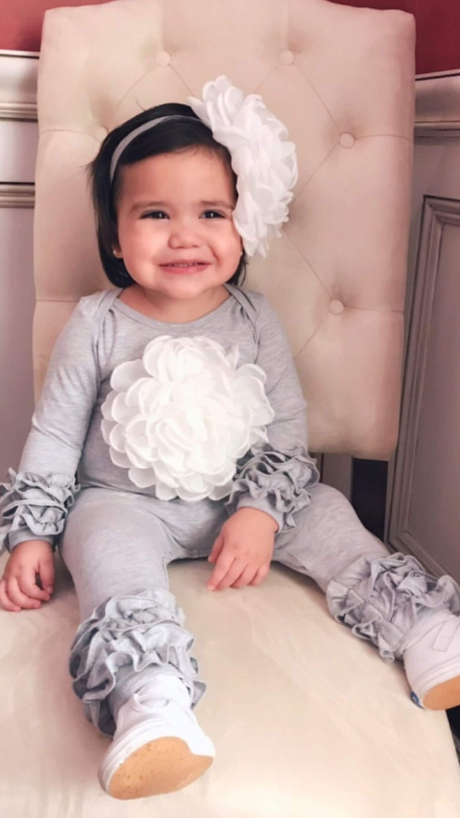 Baby Girl Ruffle Grey Infant Layette Cotton Baby Romper With Etsy