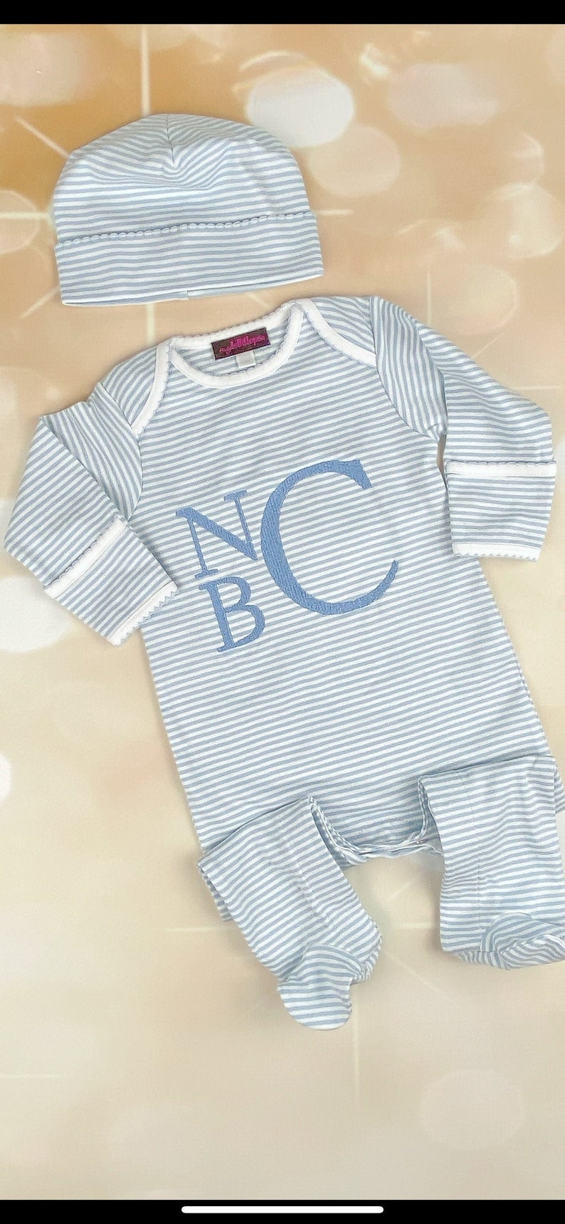 Embroidered Blue Striped Baby Boy Romper Soft Infant One Piece Set With ...