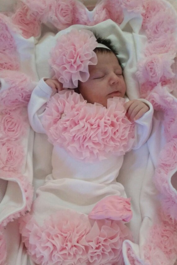 Juego de mantas para envolver al bebé recién nacido con diadema, saco de  envolver, mantas de recepción, regalos para bebé (flor rosa, 0-3 meses)