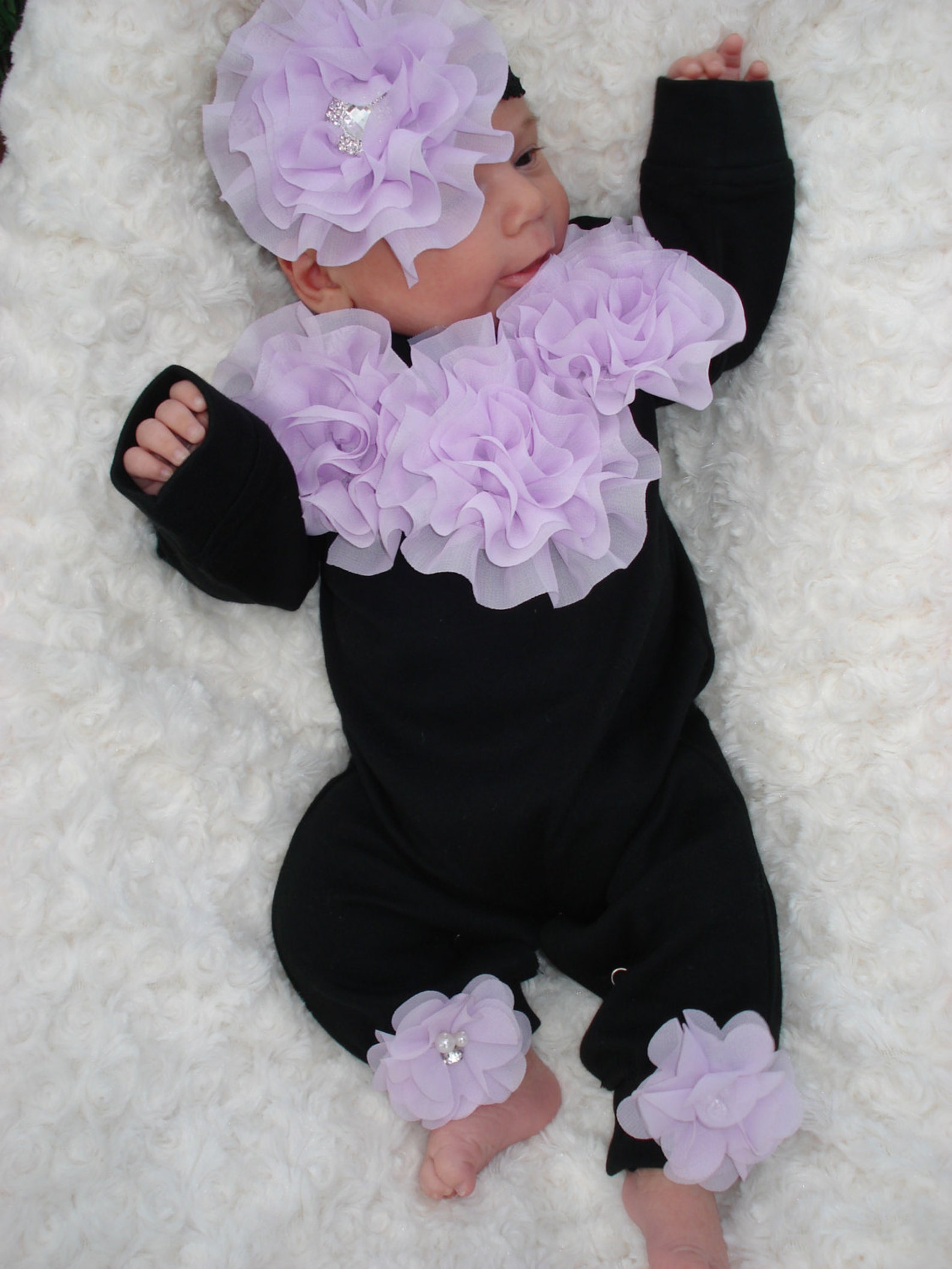Black Romper Baby Girl Romper Set Infant One Piece Set With Etsy