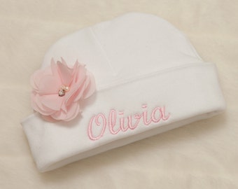 Embroidered White Infant Baby Girl Hat Cotton Personalized Baby Girl Hat