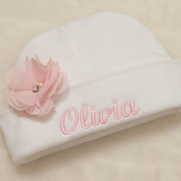 Embroidered White Infant Baby Girl Hat Cotton Personalized Baby Girl Hat