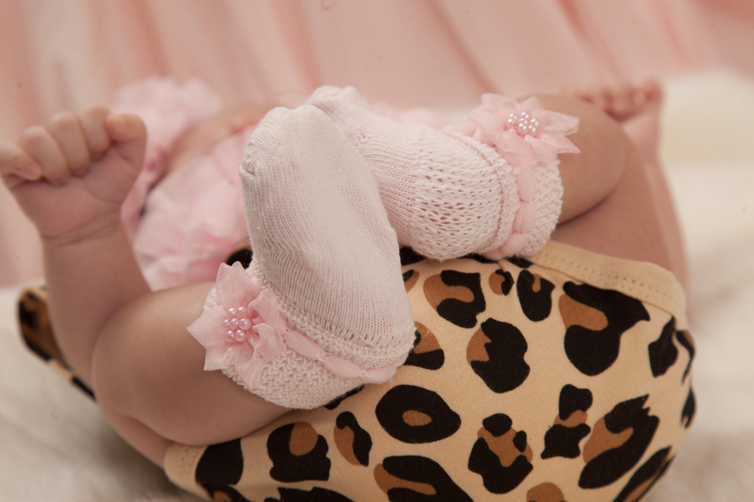 Pink Newborn Socks Baby Girl Socks With Little Flowers Etsy