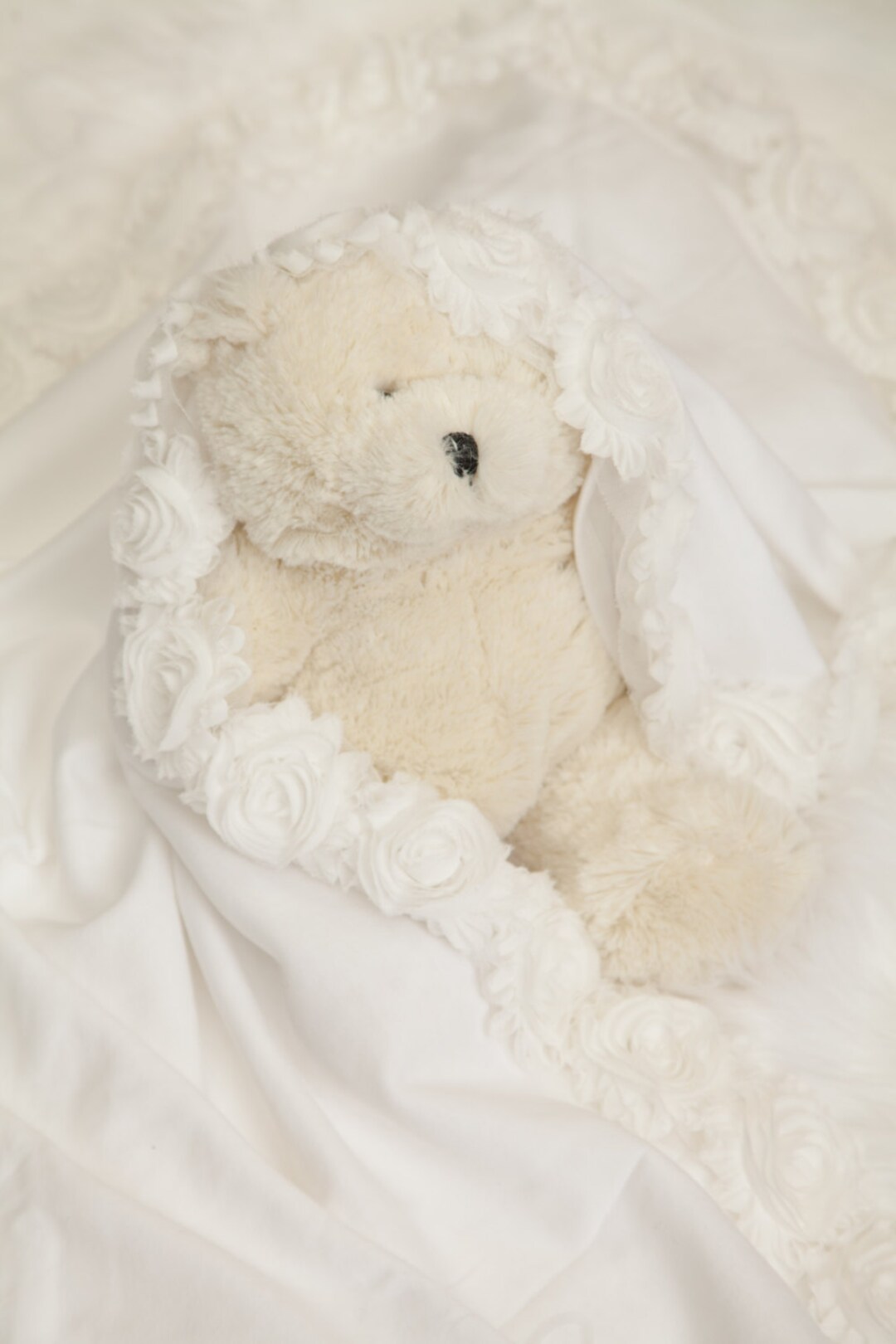 Baby Blanket White Receiving Blanket With off White Shabby Chiffon