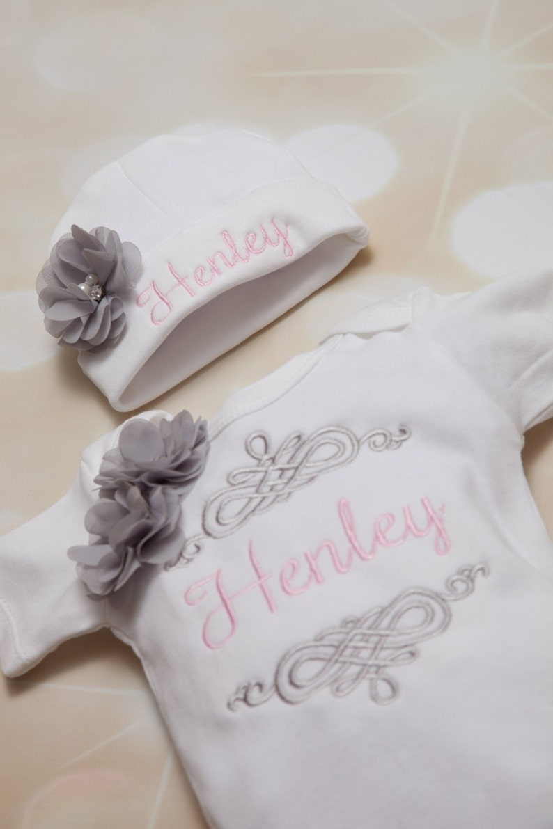 Personalized Baby Girl One Piece Set White Embroidered Infant Etsy