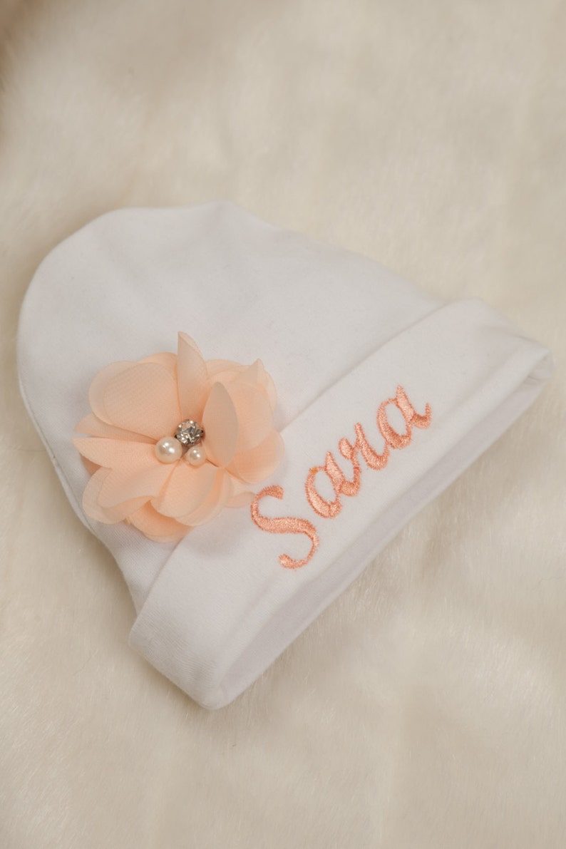 Embroidered White Infant Baby Girl Hat Cotton Personalized Etsy