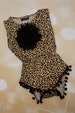 Baby Girl Cotton Leopard Sleveless One Piece with Pom Poms Girls Sleeveless Leopard  One Piece 