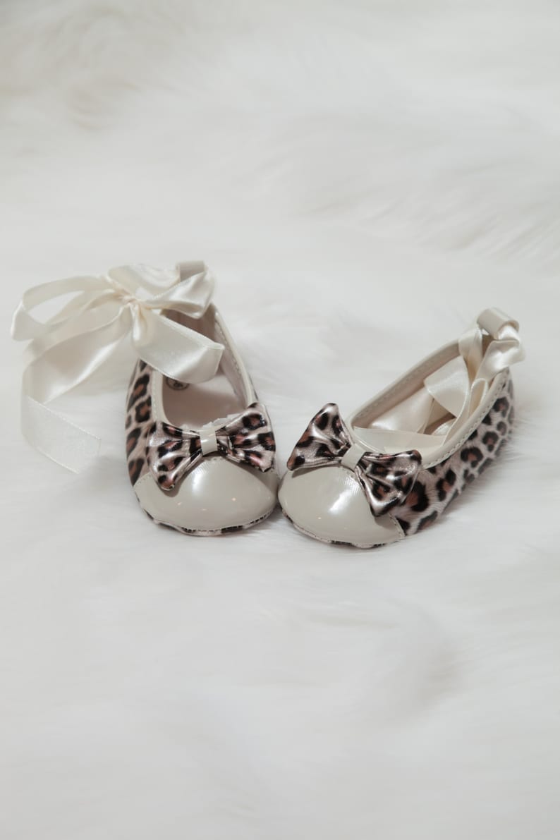 Leopard Baby Girl Shoes Leopard Ribbon Tie Shoes With Etsy