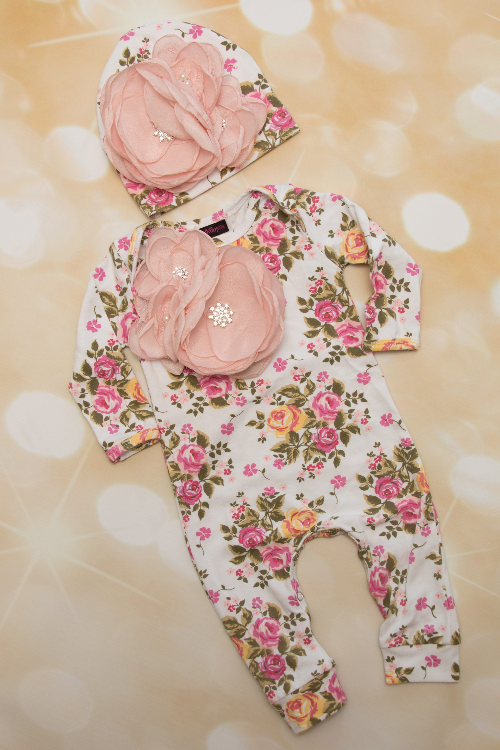 Haute Baby Mums and Roses Infant Romper Girls