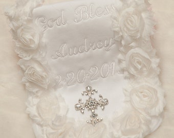 Personalized Baby Burp Cloth, White Chiffon, Christening Gift